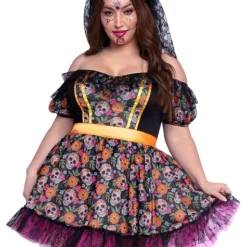 Disfraz De Catrina Colorida Para Mujer Talla Grande -Tradiciones Ventas disfraz de catrina colorida para mujer talla grande 2