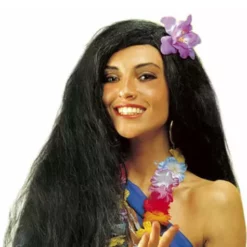 Peluca Hawaiana Negra Con Orquídea